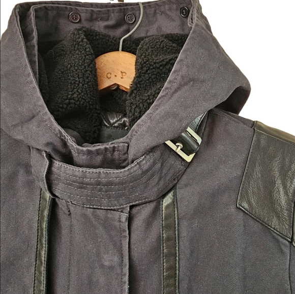 Maje black parka removable warm lining with the sherpa hood are removable sz 1 - Picture 10 of 13